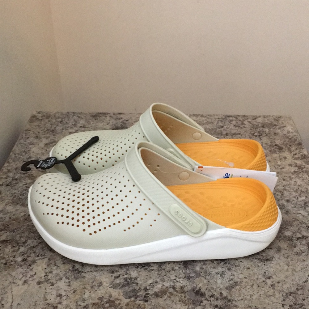 Crocs Beige / White / and Orange LiteRide Clogs - Picture 3 of 15